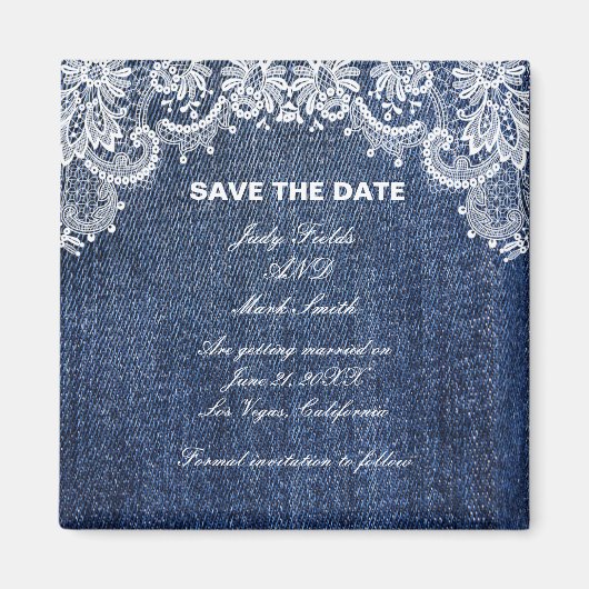Blue Jean Denim en Lace Save the Date Magneet (Voorkant)
