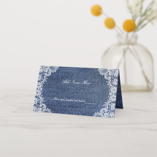 Blue Jean Denim en Lace Table Plaatskaartje (Voorkant)
