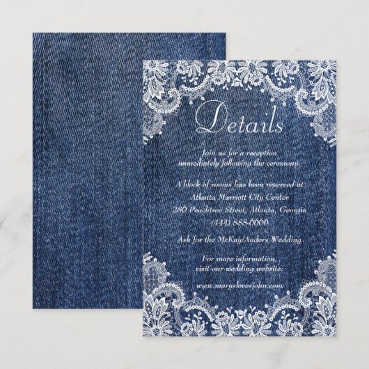 Blue Jean Denim en Lace Wedding Details Enclosure (Voorkant / Achterkant)