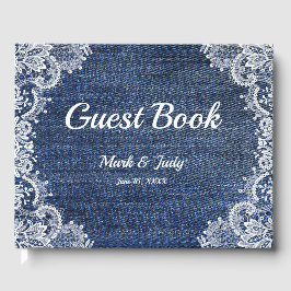 Blue Jean Denim en Lace Wedding Guest Book Gastenboek
