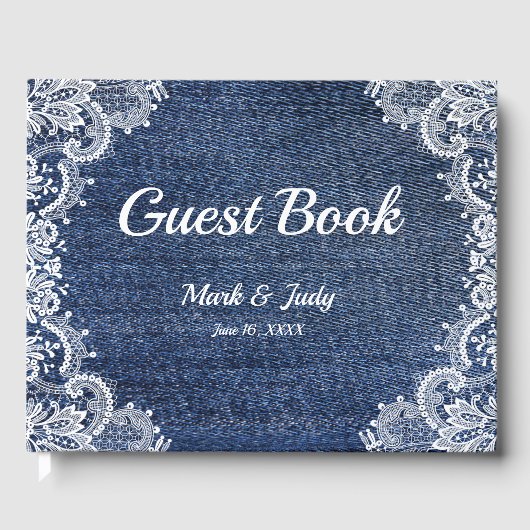 Blue Jean Denim en Lace Wedding Guest Book Gastenboek (Voorkant)