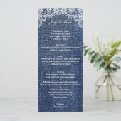 Blue Jean Denim en Lace Wedding Menu Kaart (Staand voorkant)
