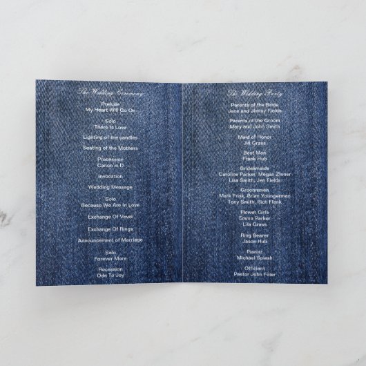 Blue Jean Denim en Lace Wedding Programma (Binnen)