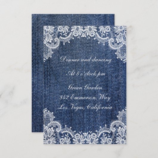 Blue Jean Denim en Lace Wedding Reception Kaart (Voorkant / Achterkant)