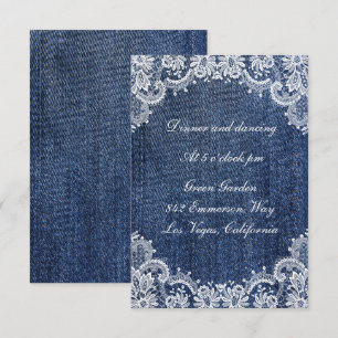 Blue Jean Denim en Lace Wedding Reception Kaart