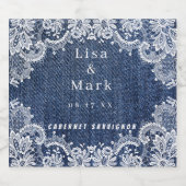 Blue Jean Denim en Lace Wine Labels Sparkling Wijnetiket (Enkel label)