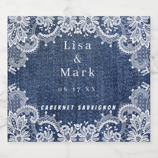 Blue Jean Denim en Lace Wine Labels Sparkling Wijnetiket (Enkel label)