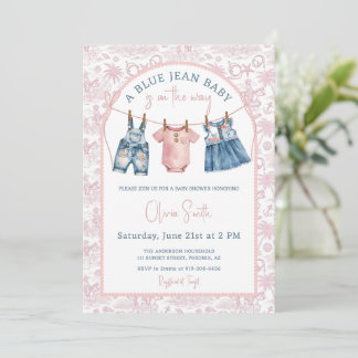Blue Jean Denim Girl Baby Shower Kaart