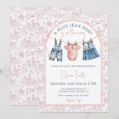 Blue Jean Denim Girl Baby Shower Kaart (Voorkant / Achterkant)