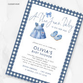 Blue Jean Denim Girl Gingham Baby Shower  Kaart
