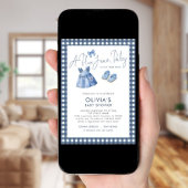 Blue Jean Denim Girl Gingham Baby Shower  Kaart