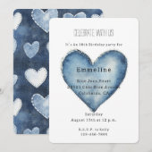 Blue Jean Denim Heart Birthday Kaart (Voorkant / Achterkant)