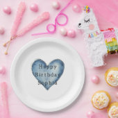 Blue Jean Denim Heart Birthday Papieren Bordje (Feest)