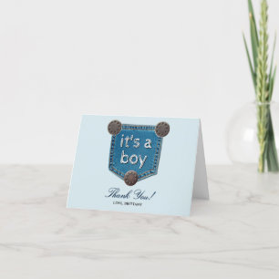 Blue Jean Denim Het is een Boy Baby shower Bedankkaart