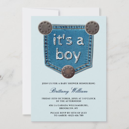 Blue Jean Denim Het is een Boy Baby shower Kaart (Voorkant)