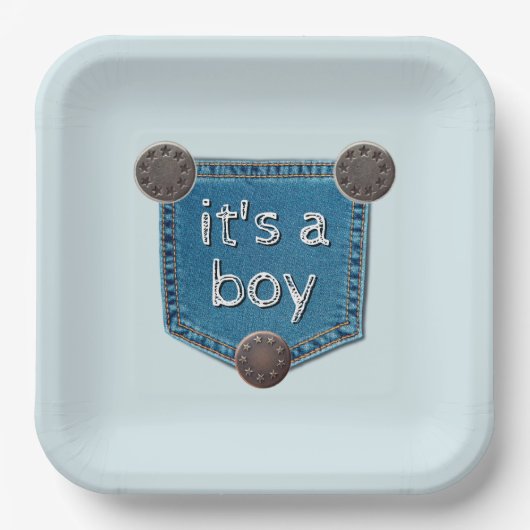 Blue Jean Denim Het is een Boy Baby shower Papieren Bordje (Voorkant)