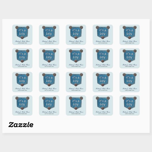 Blue Jean Denim Het is een Boy Baby shower Vierkante Sticker (Vel)