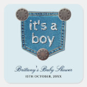 Blue Jean Denim Het is een Boy Baby shower Vierkante Sticker (Voorkant)