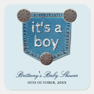Blue Jean Denim Het is een Boy Baby shower Vierkante Sticker