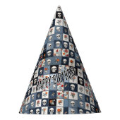 Blue Jean Denim Patchwork Skulls And Florals Feesthoedjes (Voorkant)