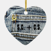 Blue Jean Denim Pocket - Pas het aan! Keramisch Ornament (Voorkant)