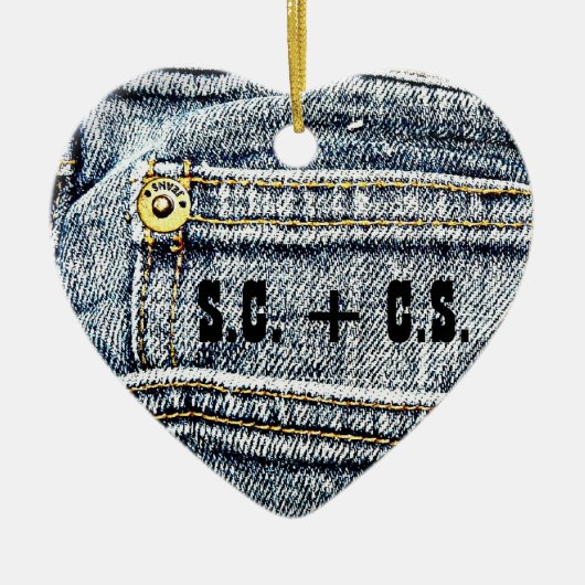 Blue Jean Denim Pocket - Pas het aan! Keramisch Ornament (Voorkant)