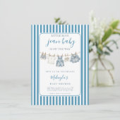 Blue Jean Denim Rustic Boy Baby Shower Invitation Kaart (Staand voorkant)
