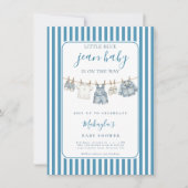 Blue Jean Denim Rustic Boy Baby Shower Invitation Kaart (Voorkant)
