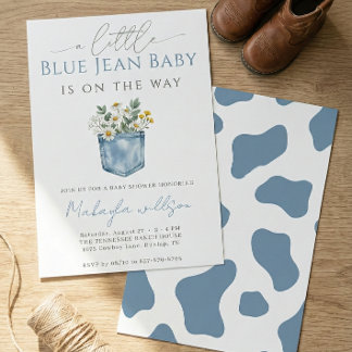 Blue Jean Denim Rustic Boy Baby Shower Kaart