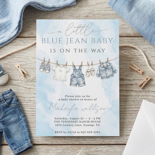 Blue Jean Denim Rustic Western Baby Shower Kaart
