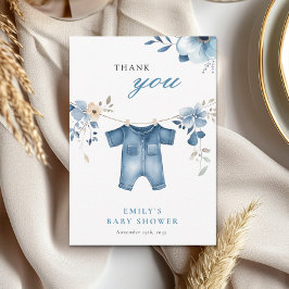 Blue Jean Denim Sweet Boy Baby shower Bedankkaart