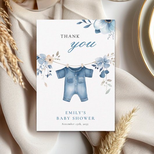 Blue Jean Denim Sweet Boy Baby shower Bedankkaart