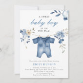 Blue Jean Denim Sweet Boy Baby shower Kaart (Voorkant)