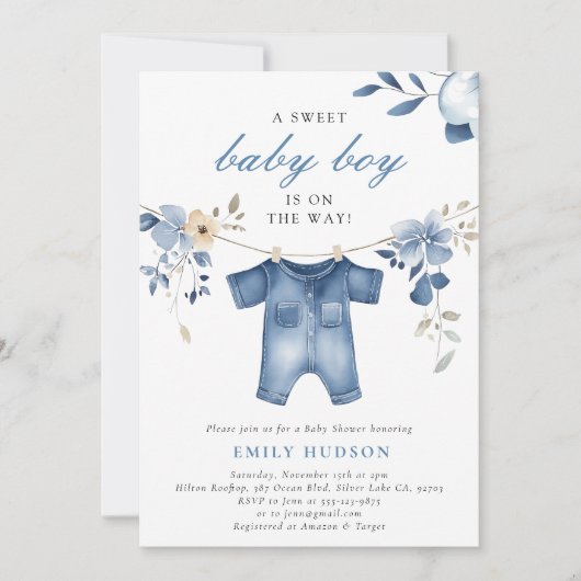 Blue Jean Denim Sweet Boy Baby shower Kaart (Voorkant)