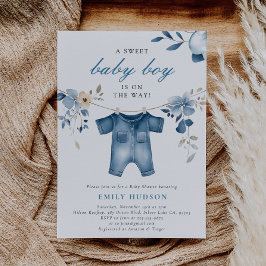 Blue Jean Denim Sweet Boy Baby shower Kaart