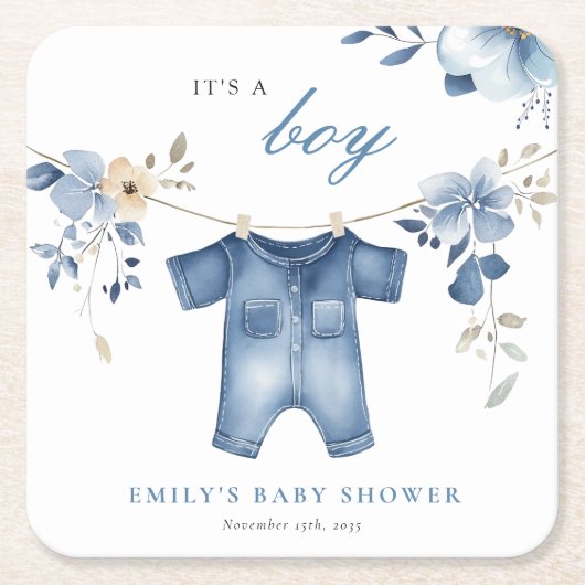 Blue Jean Denim Sweet Boy Baby shower Kartonnen Onderzetters (Voorkant)