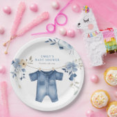 Blue Jean Denim Sweet Boy Baby shower Papieren Bordje (Feest)