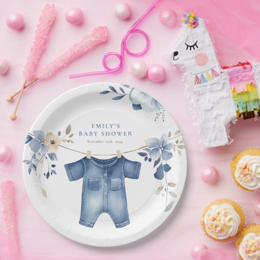 Blue Jean Denim Sweet Boy Baby shower Papieren Bordje (Feest)
