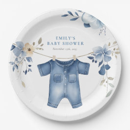 Blue Jean Denim Sweet Boy Baby shower Papieren Bordje