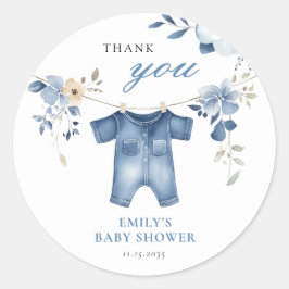 Blue Jean Denim Sweet Boy Baby shower Ronde Sticker