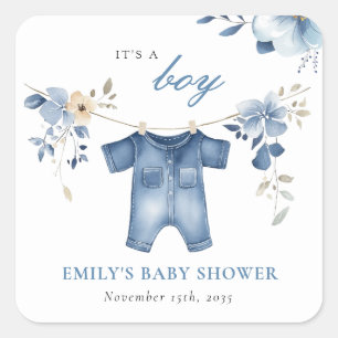 Blue Jean Denim Sweet Boy Baby shower Vierkante Sticker