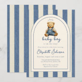 Blue Jean Denim Teddy Bear Boy Baby Shower Kaart (Voorkant / Achterkant)