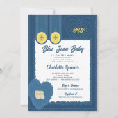 Blue Jean Denim Thema Baby Borrel Kaart (Voorkant)