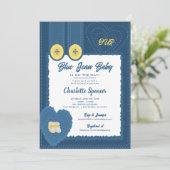 Blue Jean Denim Thema Baby Borrel Kaart (Staand voorkant)