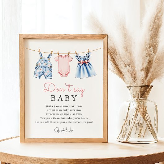 Blue Jean Don't Say Baby Shower Game Sign Poster