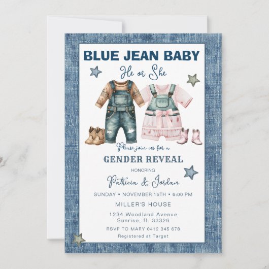 Blue Jean Gender Reveal, He or She Kaart (Voorkant)