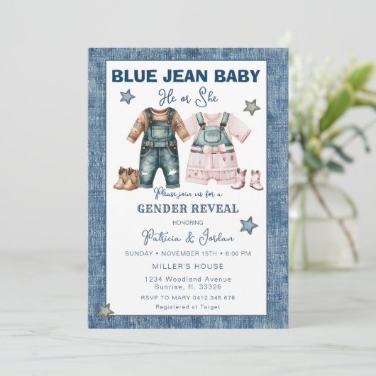 Blue Jean Gender Reveal, He or She  Kaart (Staand voorkant)