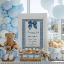 Blue Jean Gingham Coquette Bow Baby shower Welkom