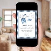 Blue Jean Gingham Thank You Boy Baby Shower  Kaart