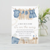 Blue Jean Girl Baby Shower Invitation Kaart (Staand voorkant)